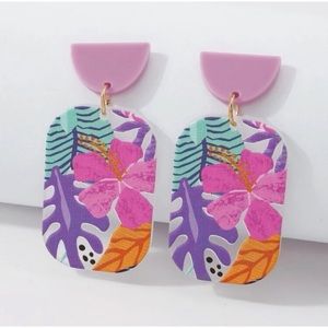 Tropical Print Bright Colorful Earrings